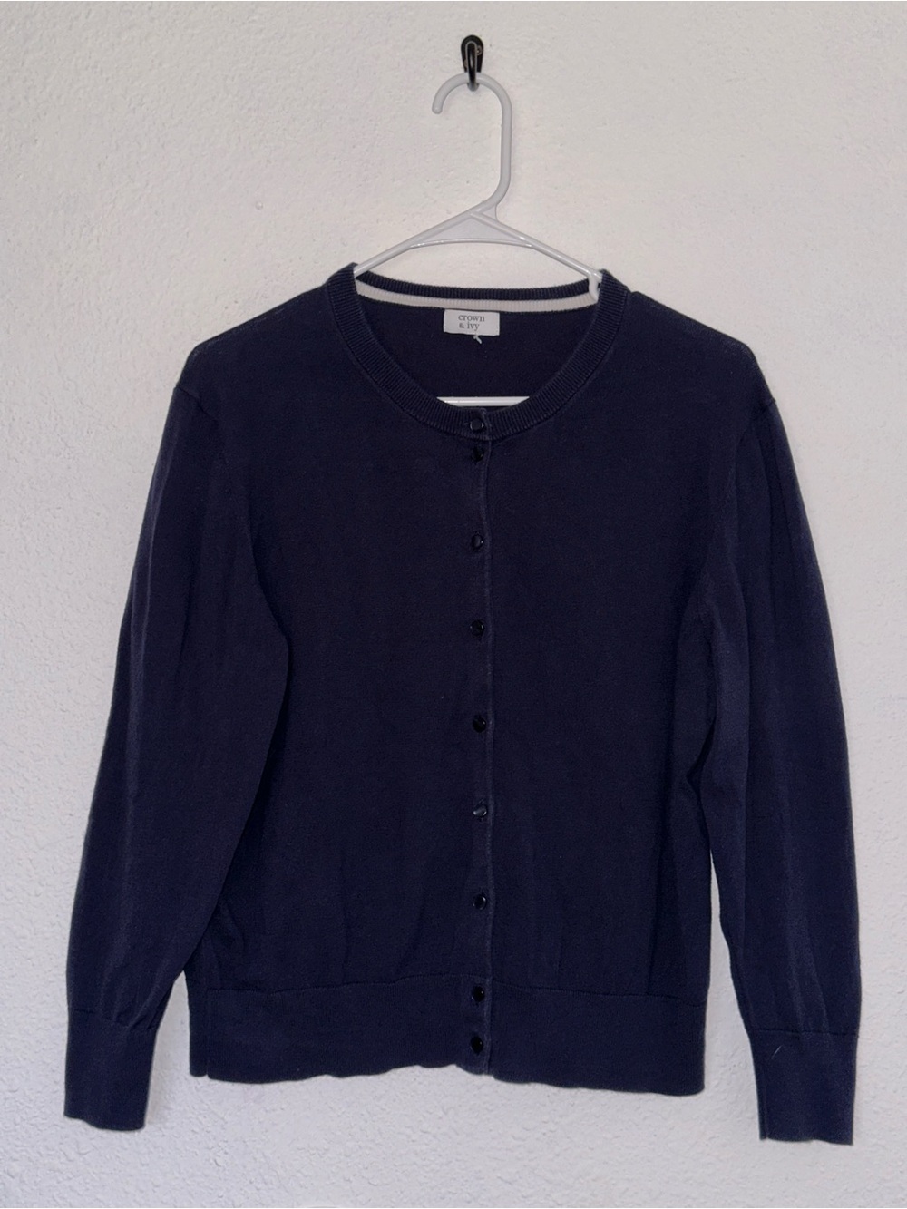 crown & ivy Navy Button-Front Cotton Cardigan